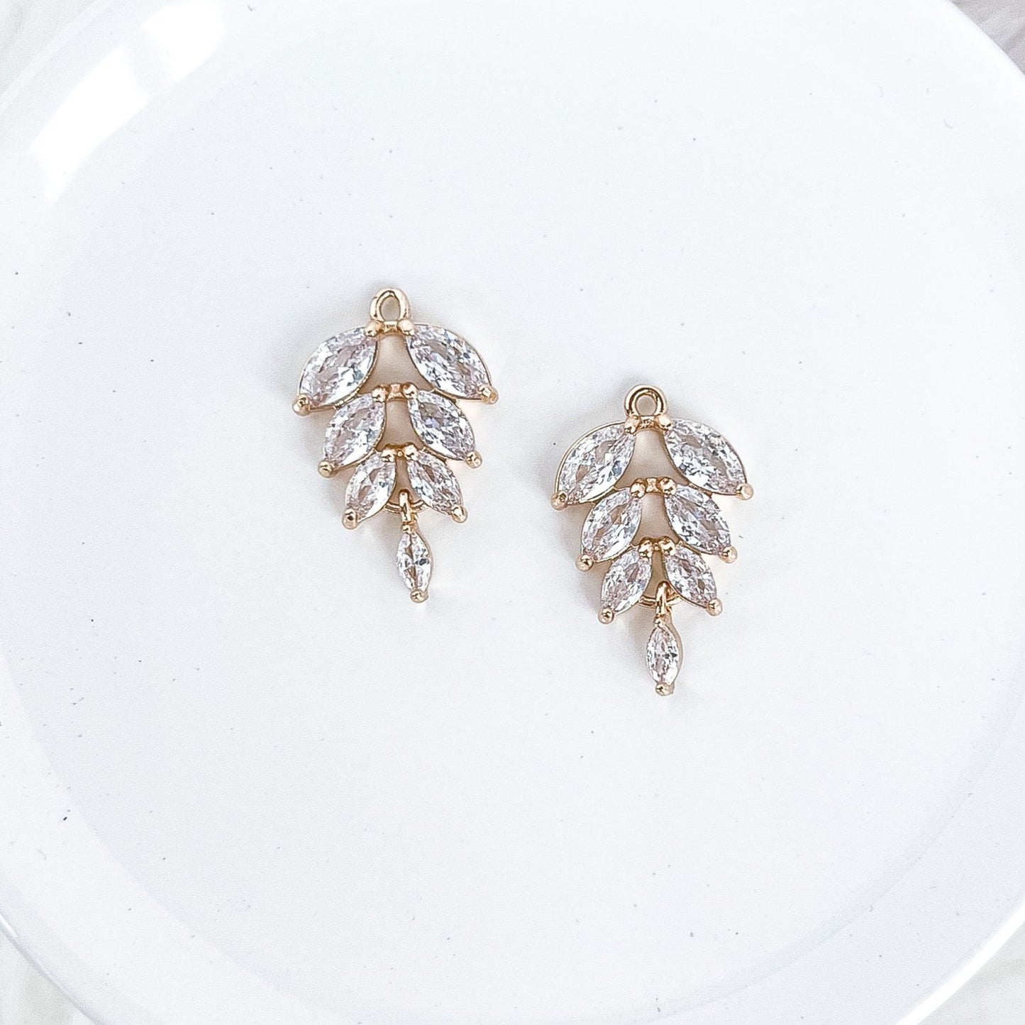 Vintage Leaf Dangle CZ Charm - 10 PIECES - March Launch