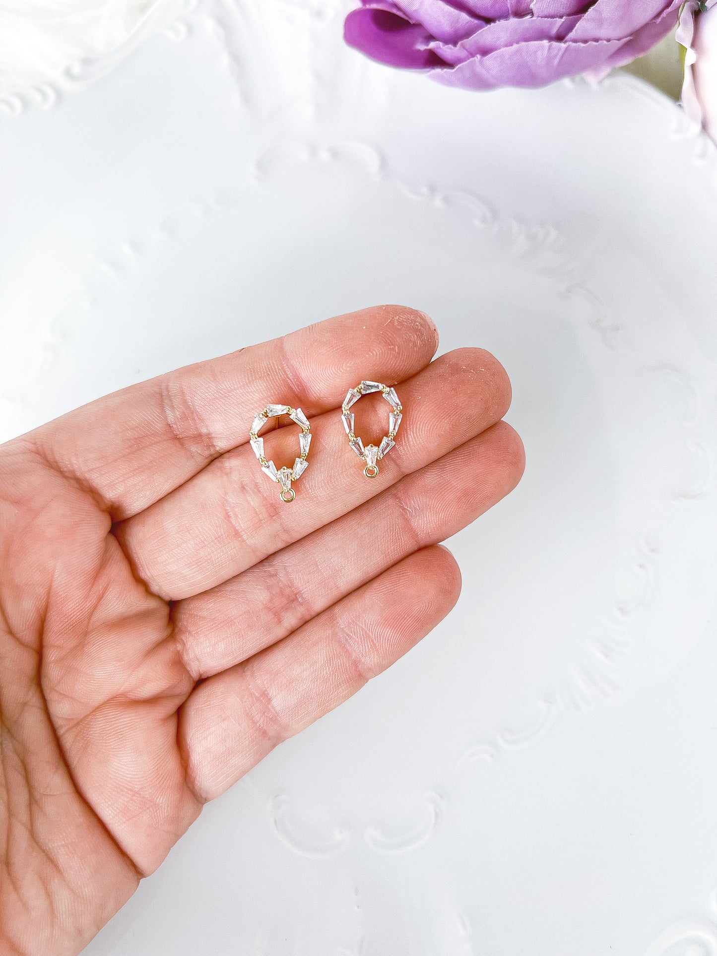 Oval Pave Halo Stud Finding - 10 PIECES - March Launch