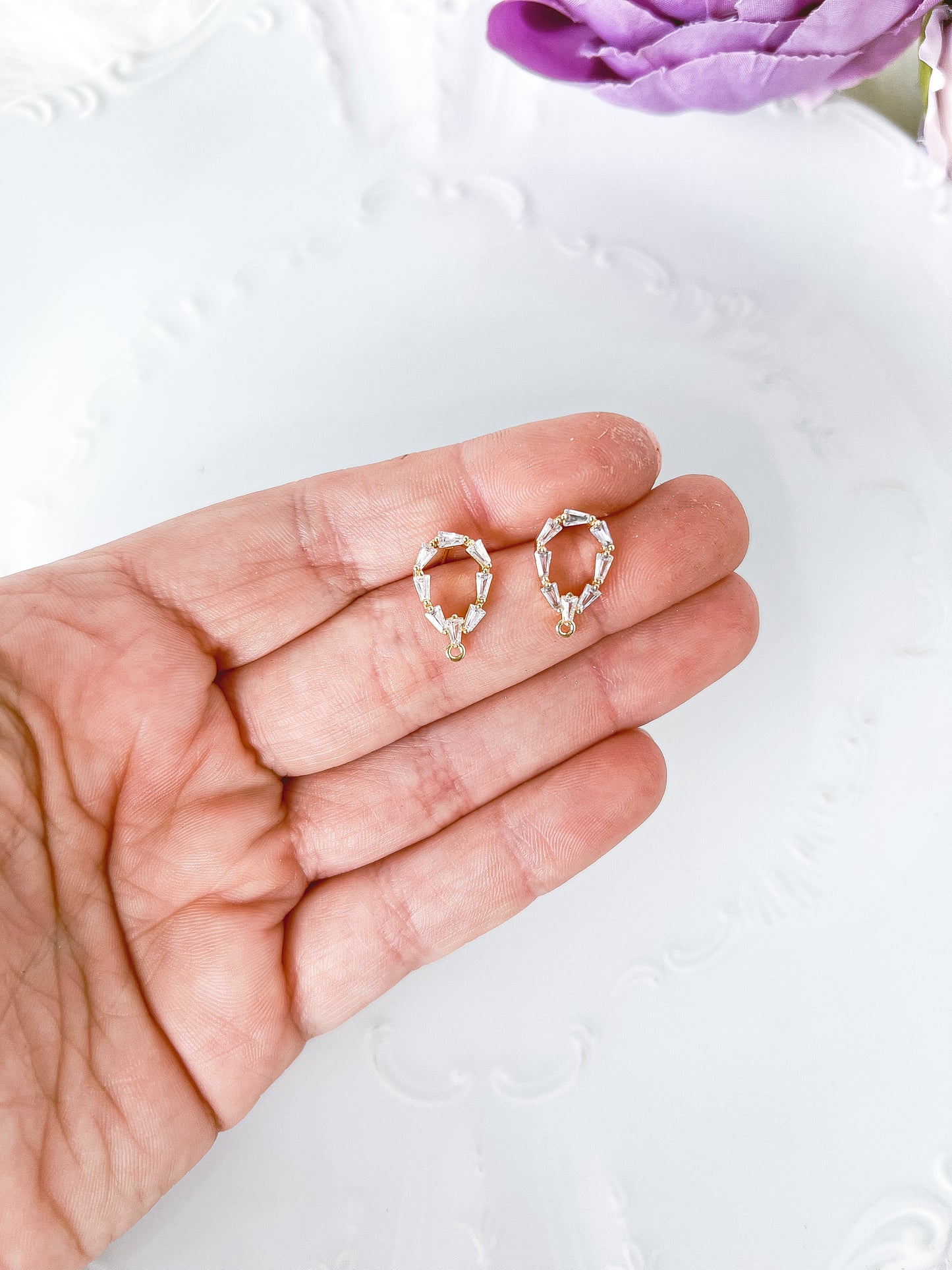 Oval Pave Halo Stud Finding - 10 PIECES - March Launch