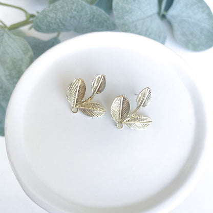 Leaf Stem Gold Stud Finding - 10 Pieces