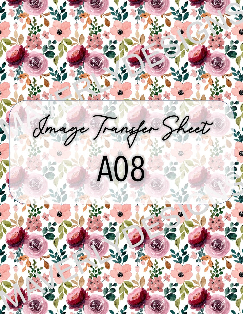 Image Transfer Sheet - A08 - Plum Florals