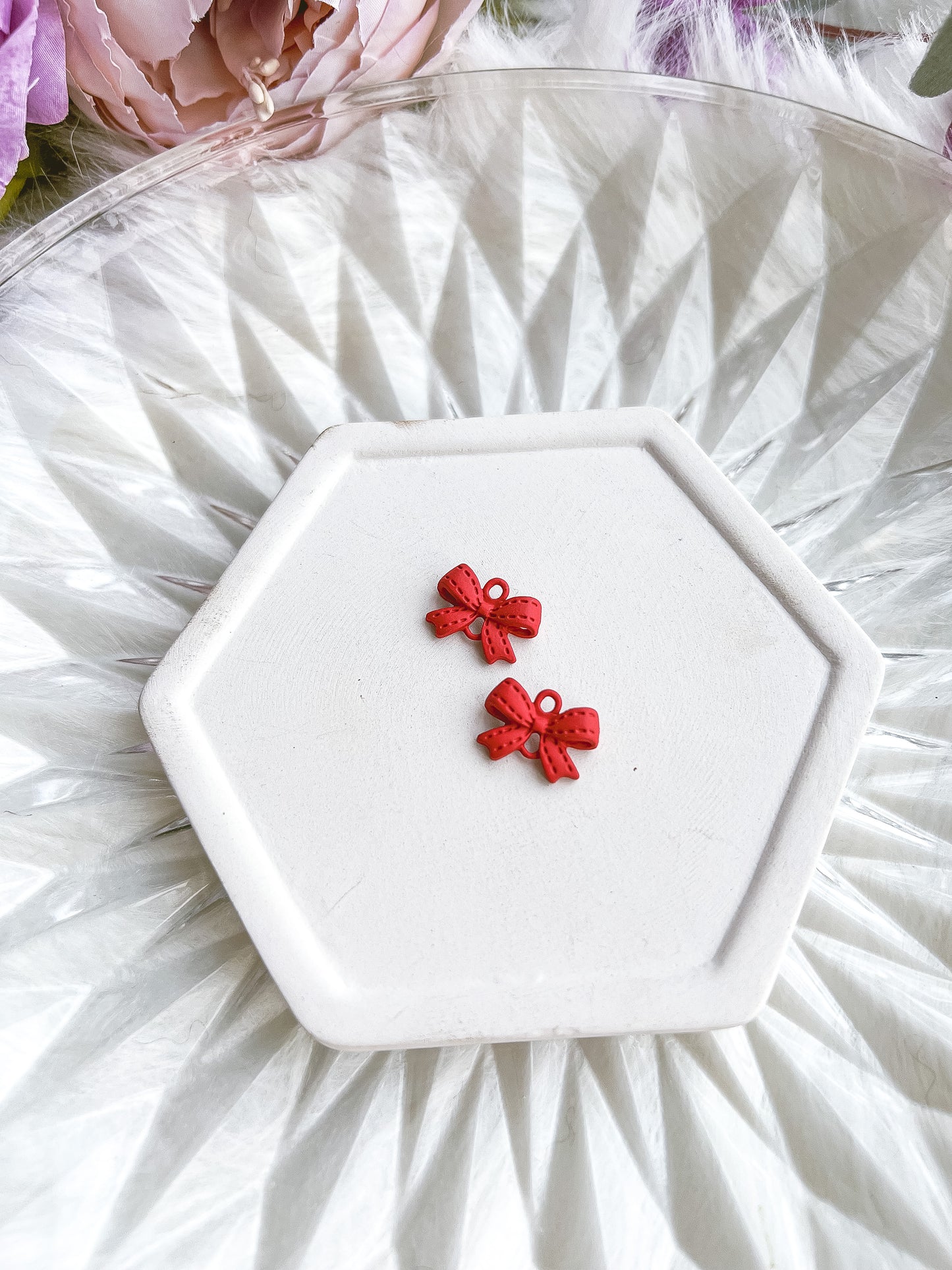 Red Ribbon Bow Connector -10 PIECES