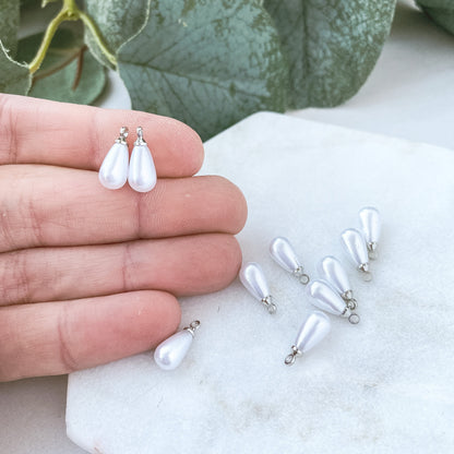Short Pearl Teardrop Charm - 10 PIECES