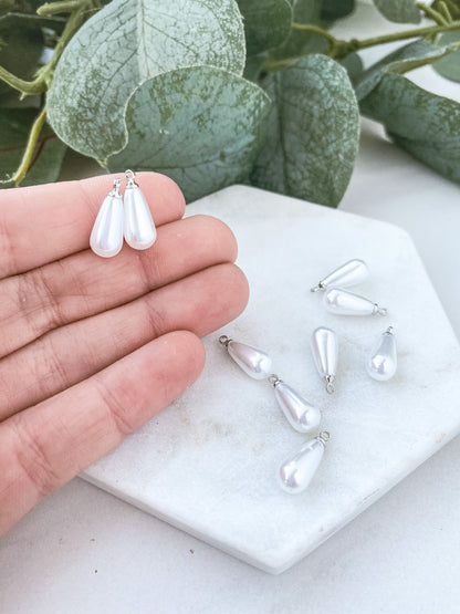 Long Pearl Teardrop Charm - 10 PIECES